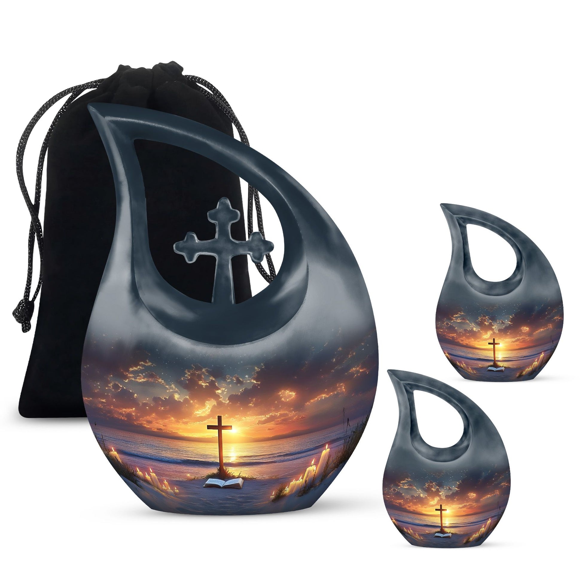 Cross Theme Large Urn With 2 Keepsake Urn
