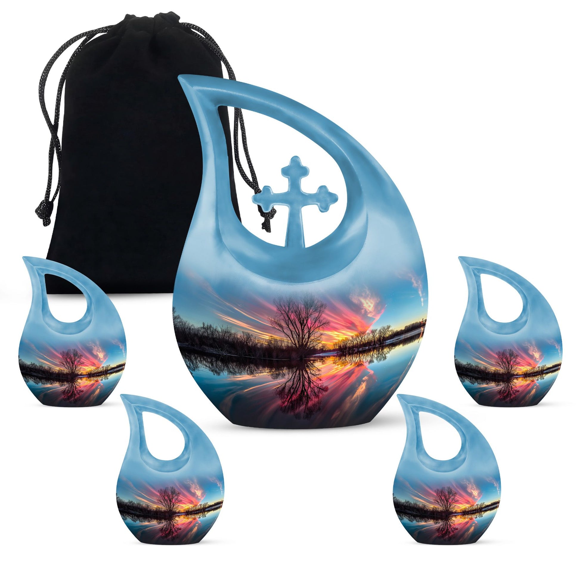 River Theme Large Urn With 4 Keepsake Urn