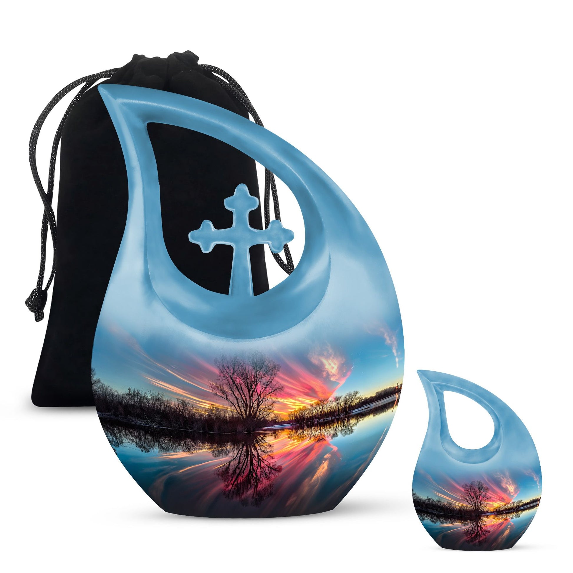 River Theme Large Urn With 1 Keepsake Urn