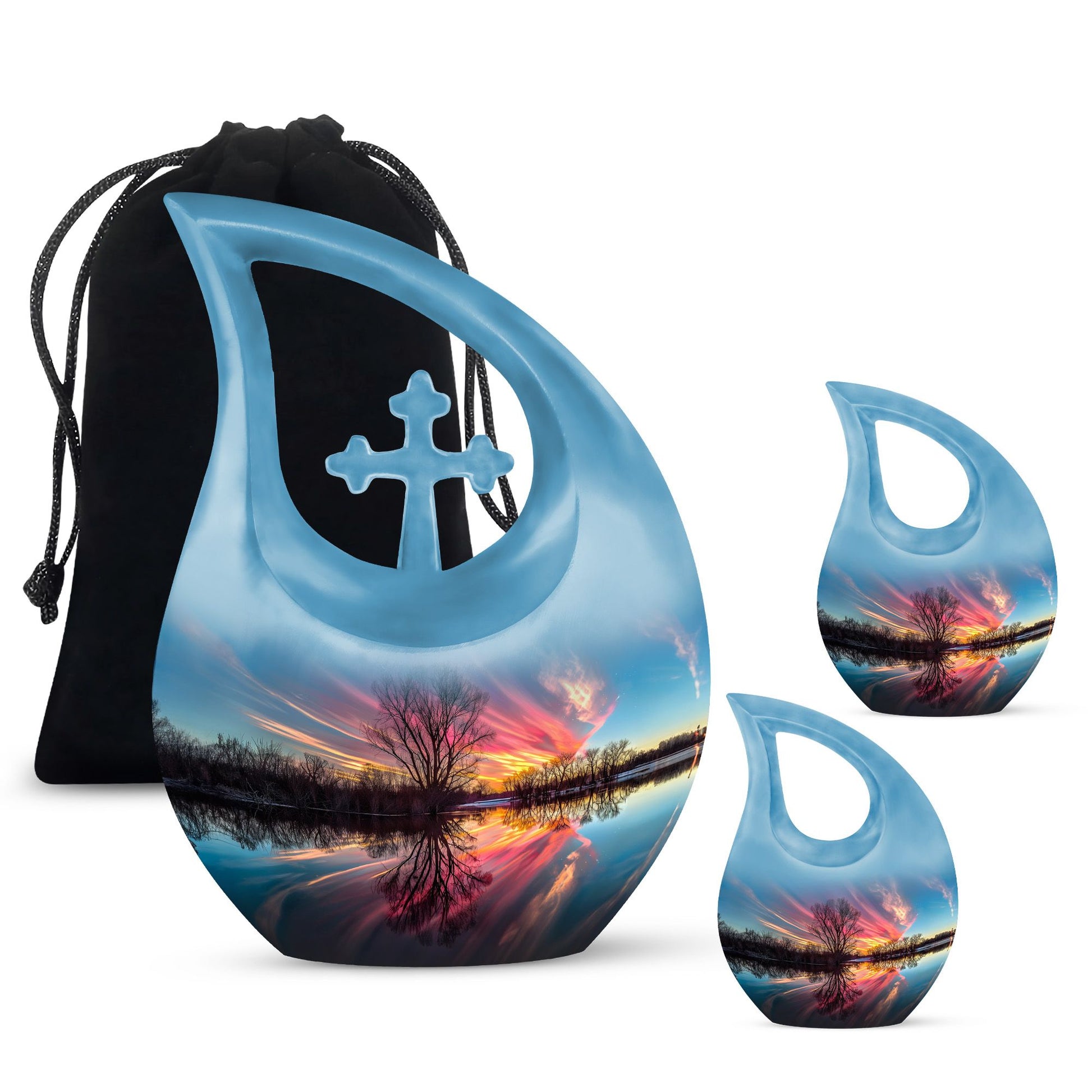 River Theme Large Urn With 2 Keepsake Urn