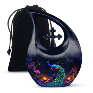 Peacock Theme Large Urn 10 Inch