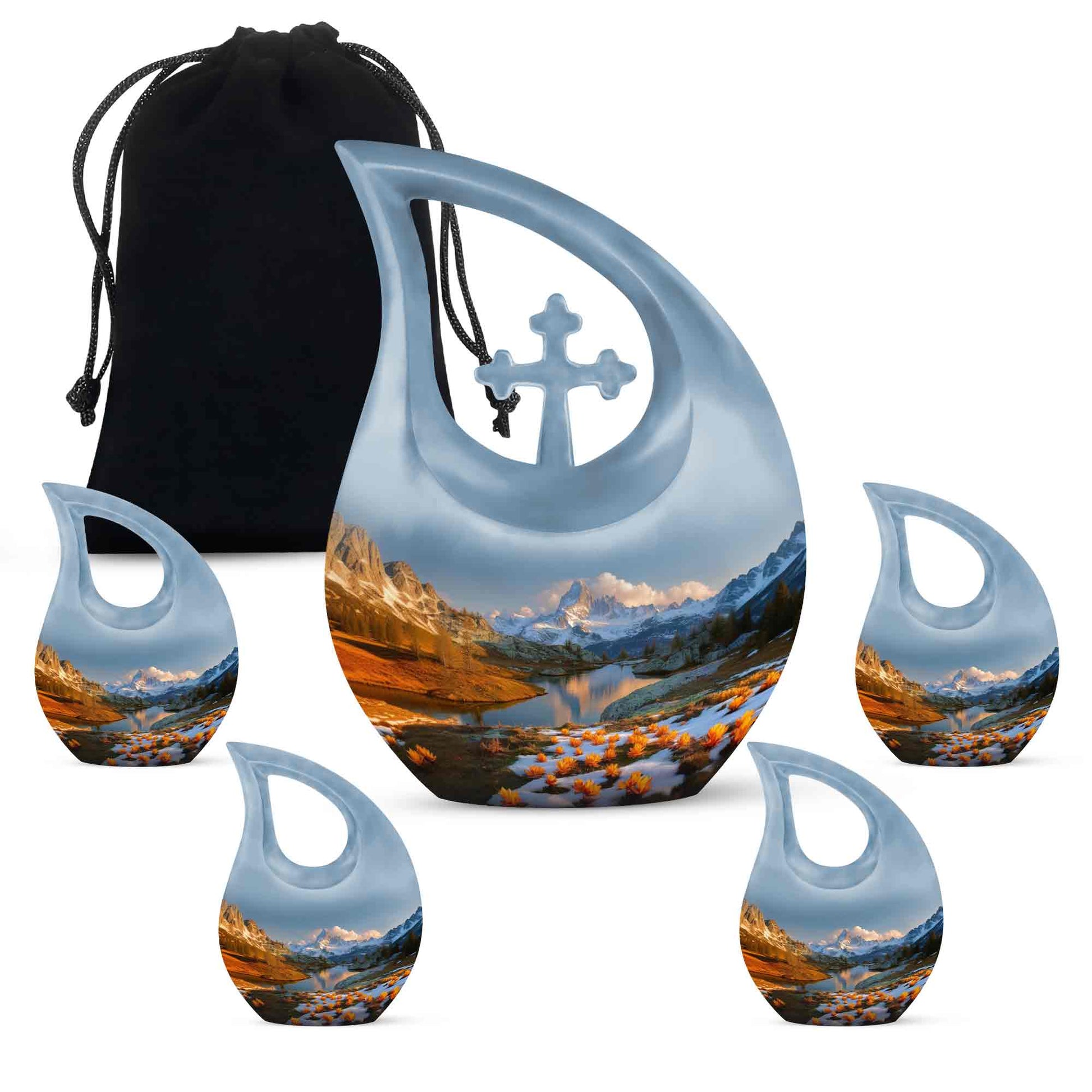 Nature Theme Large Urn With 4 Keepsake Urn