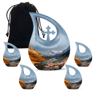 Nature Theme Large Urn With 4 Keepsake Urn