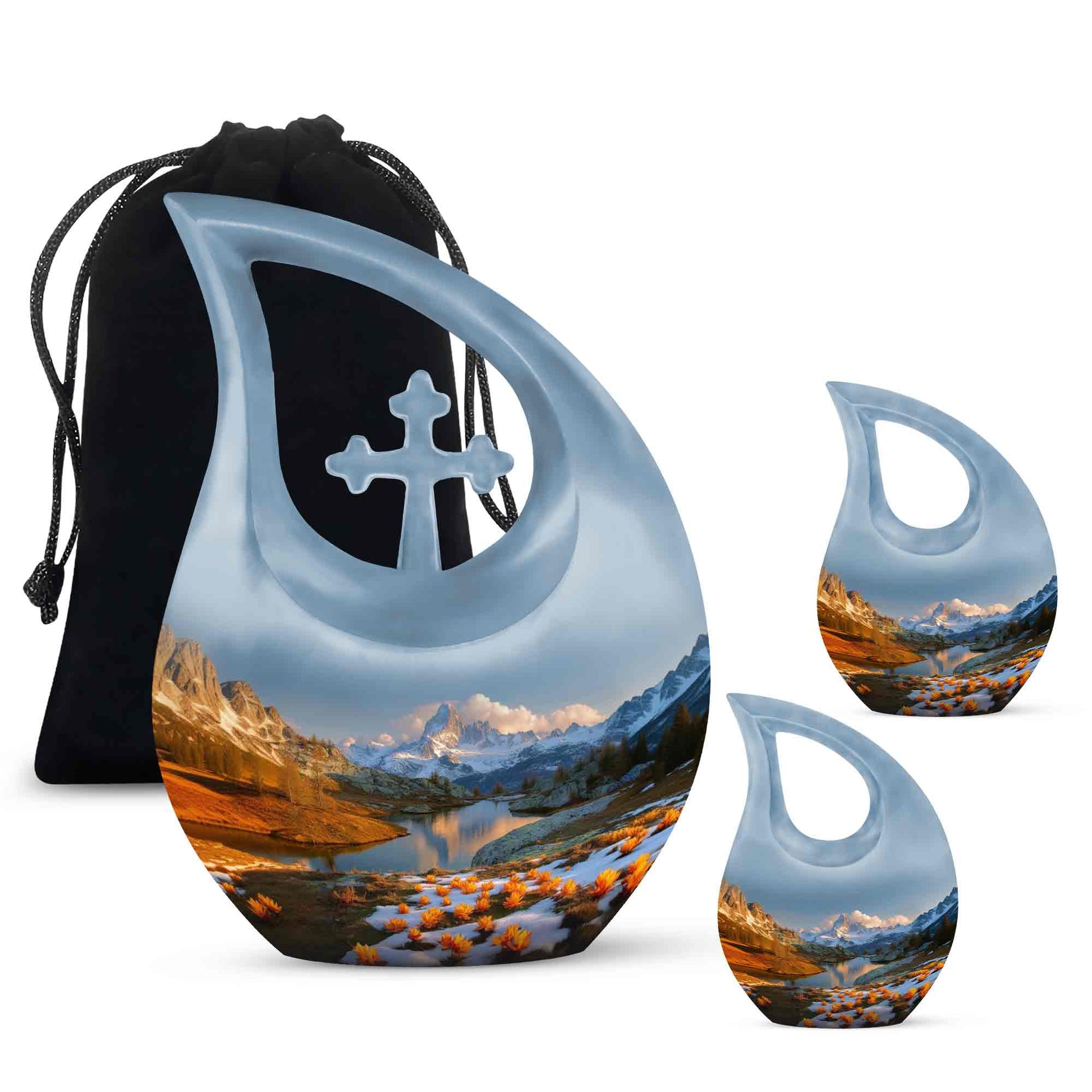 Nature Theme Large Urn With 2 Keepsake Urn