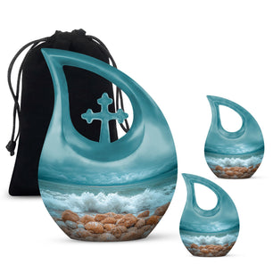 Sea Theme Large Urn With 2 Keepsake Urn