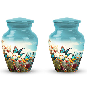 Butterflies Fly In A Meadow Teardrop Cremation Urn For Ashes