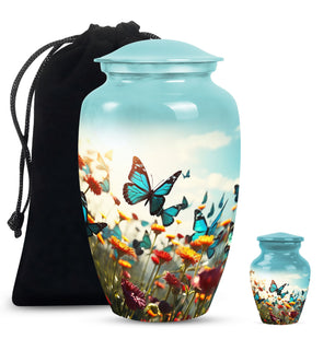 Butterflies Fly In A Meadow Teardrop Cremation Urn For Ashes