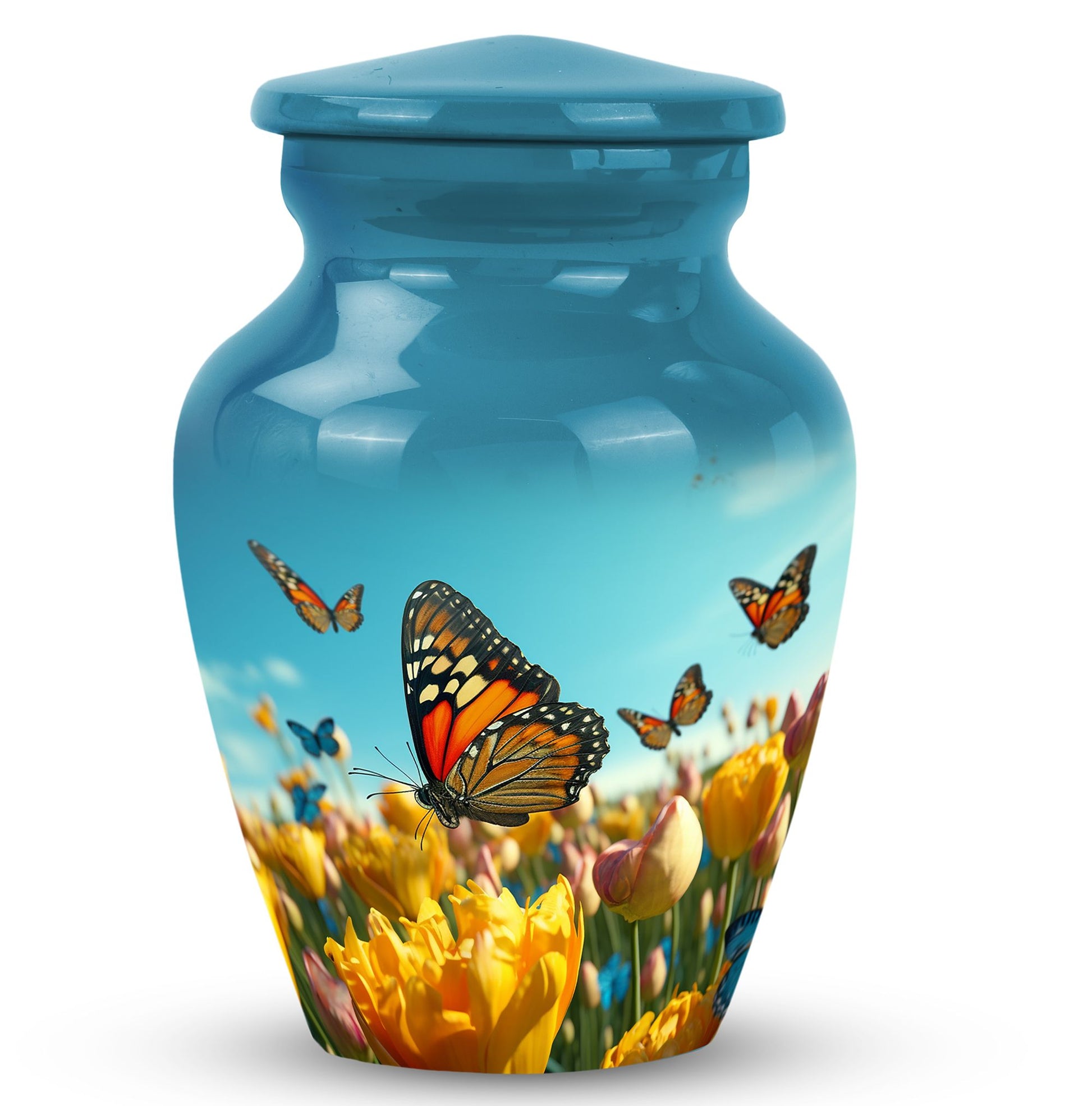 Butterflies Fly In A Meadow Large Teardrop Urn For Ashes