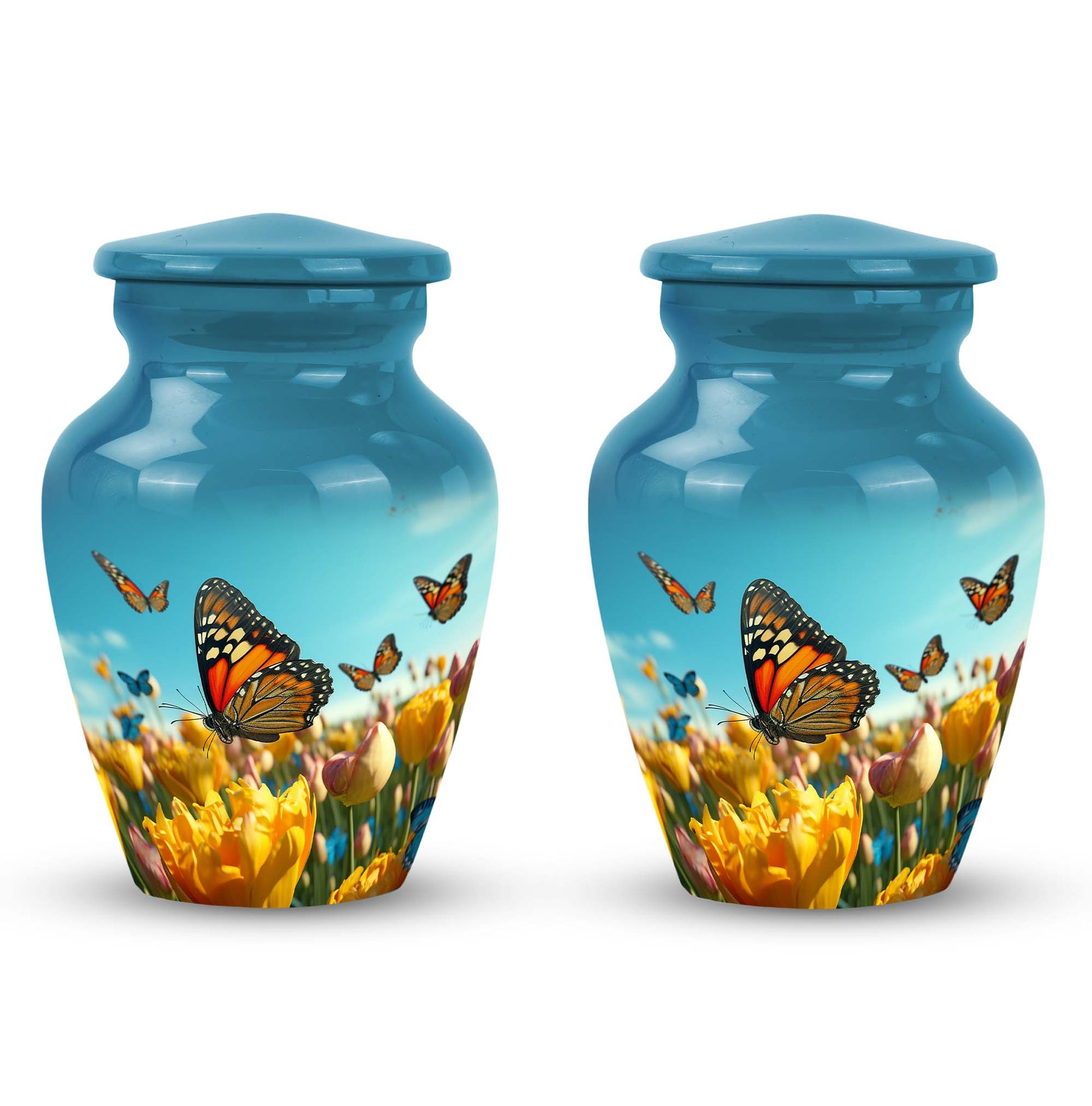 Butterflies Fly In A Meadow Large Teardrop Urn For Ashes