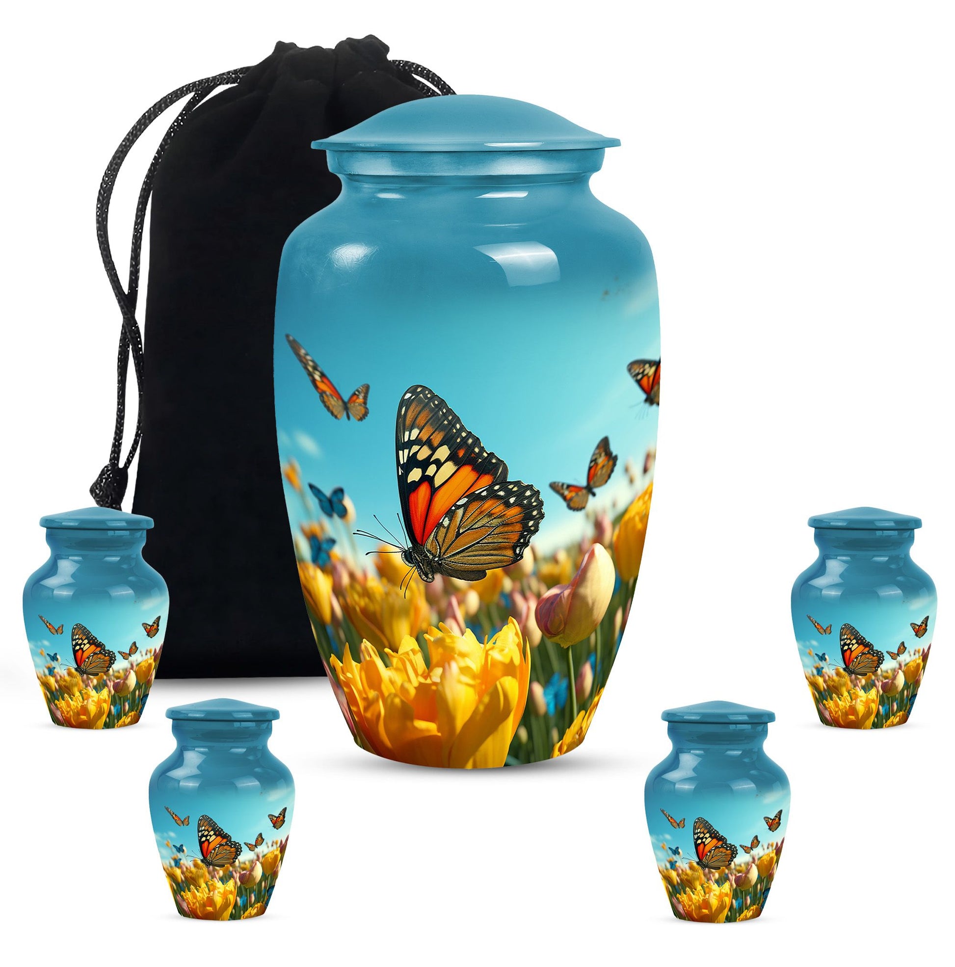 Butterflies Fly In A Meadow Large Teardrop Urn For Ashes