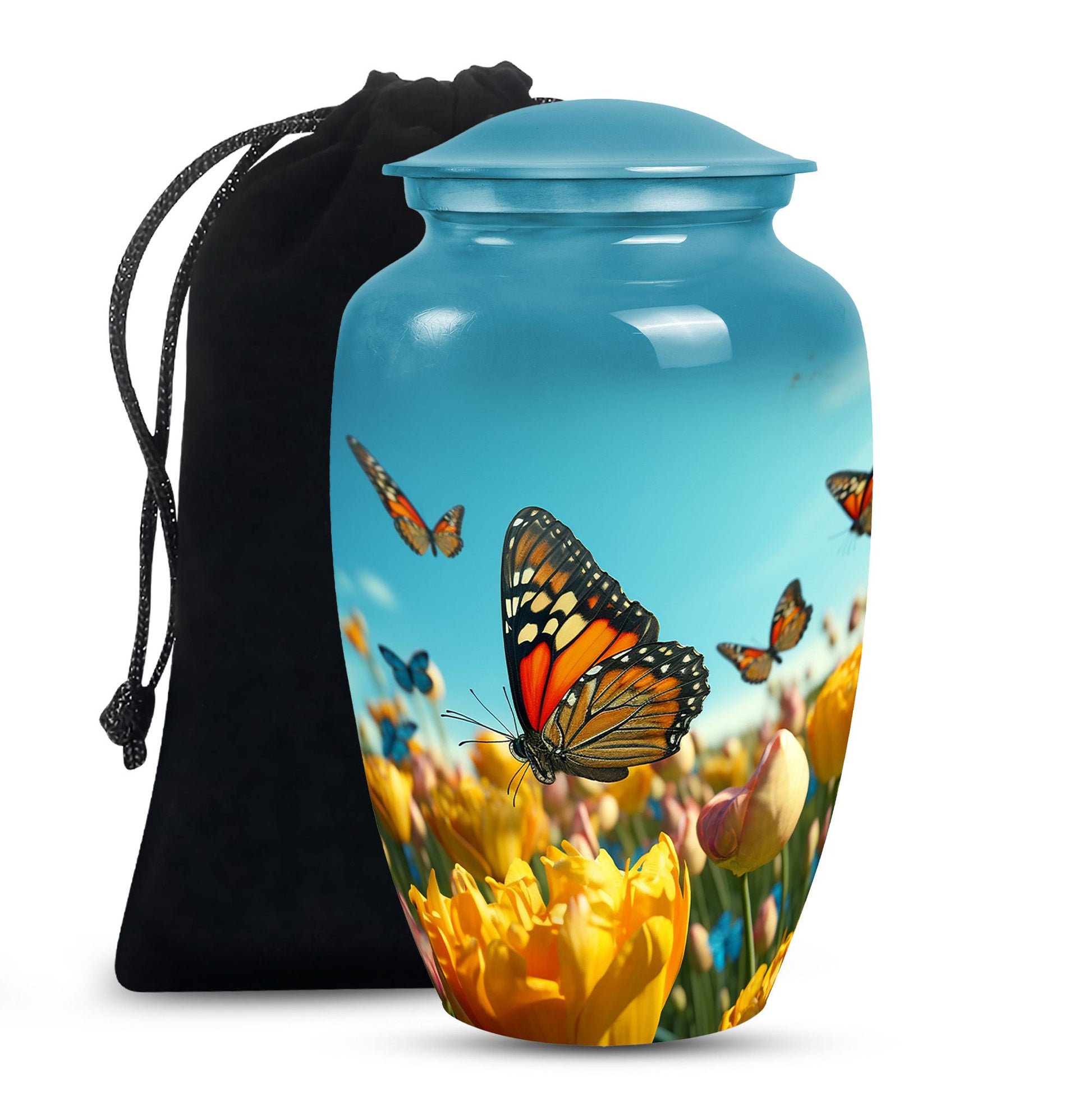Butterflies Fly In A Meadow Large Teardrop Urn For Ashes