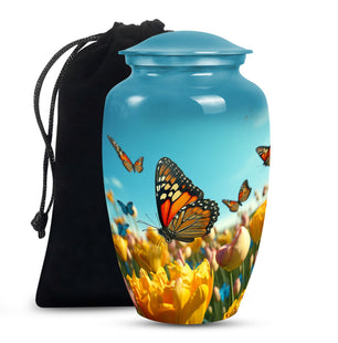Butterflies Fly In A Meadow Large Teardrop Urn For Ashes