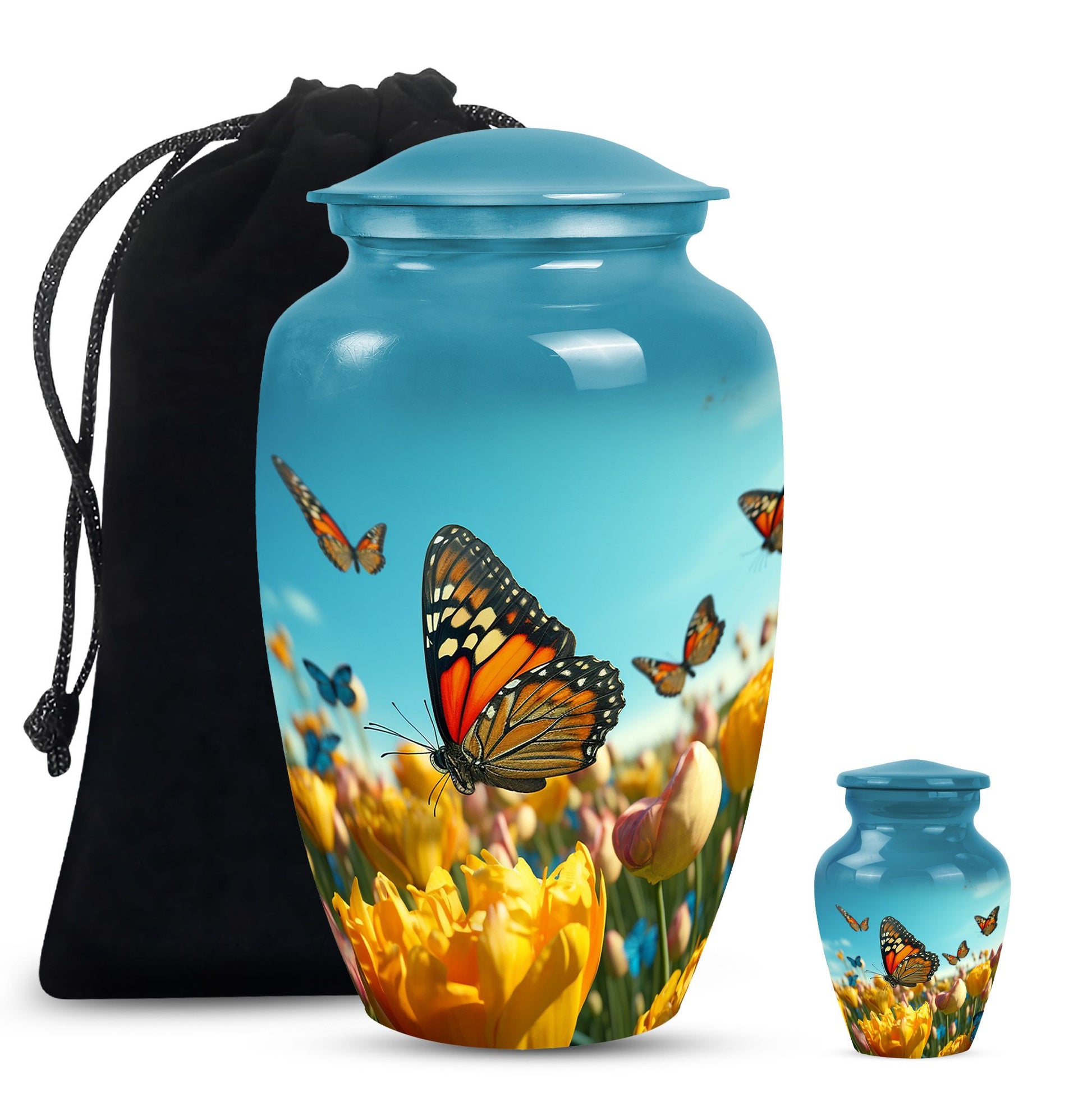 Butterflies Fly In A Meadow Large Teardrop Urn For Ashes
