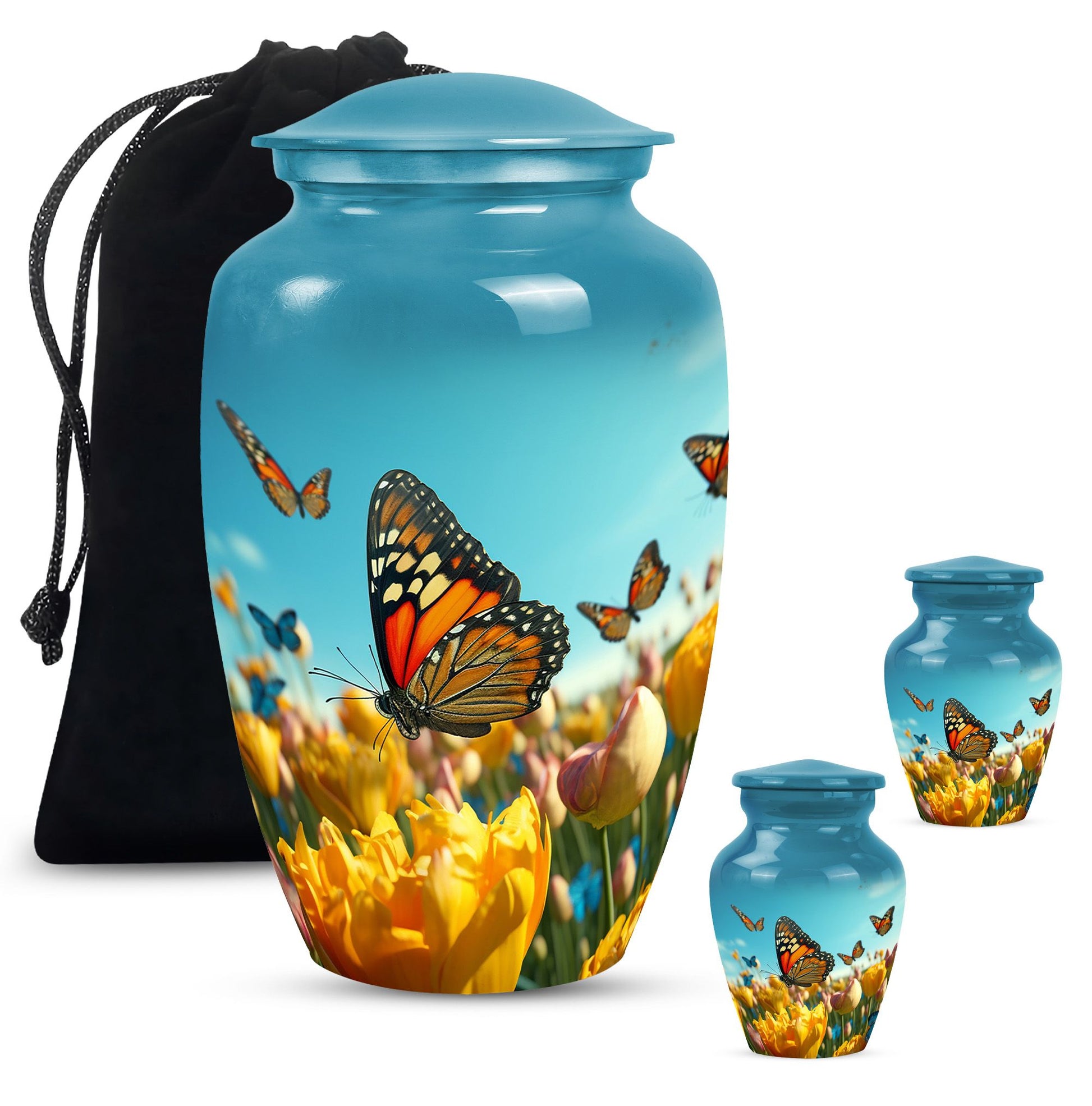 Butterflies Fly In A Meadow Large Teardrop Urn For Ashes