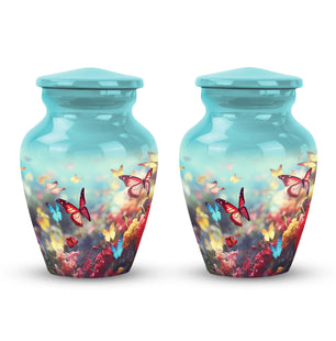 Colorful Butterflies Fly In A Meadow Teardrop Shaped Urns For Ashes