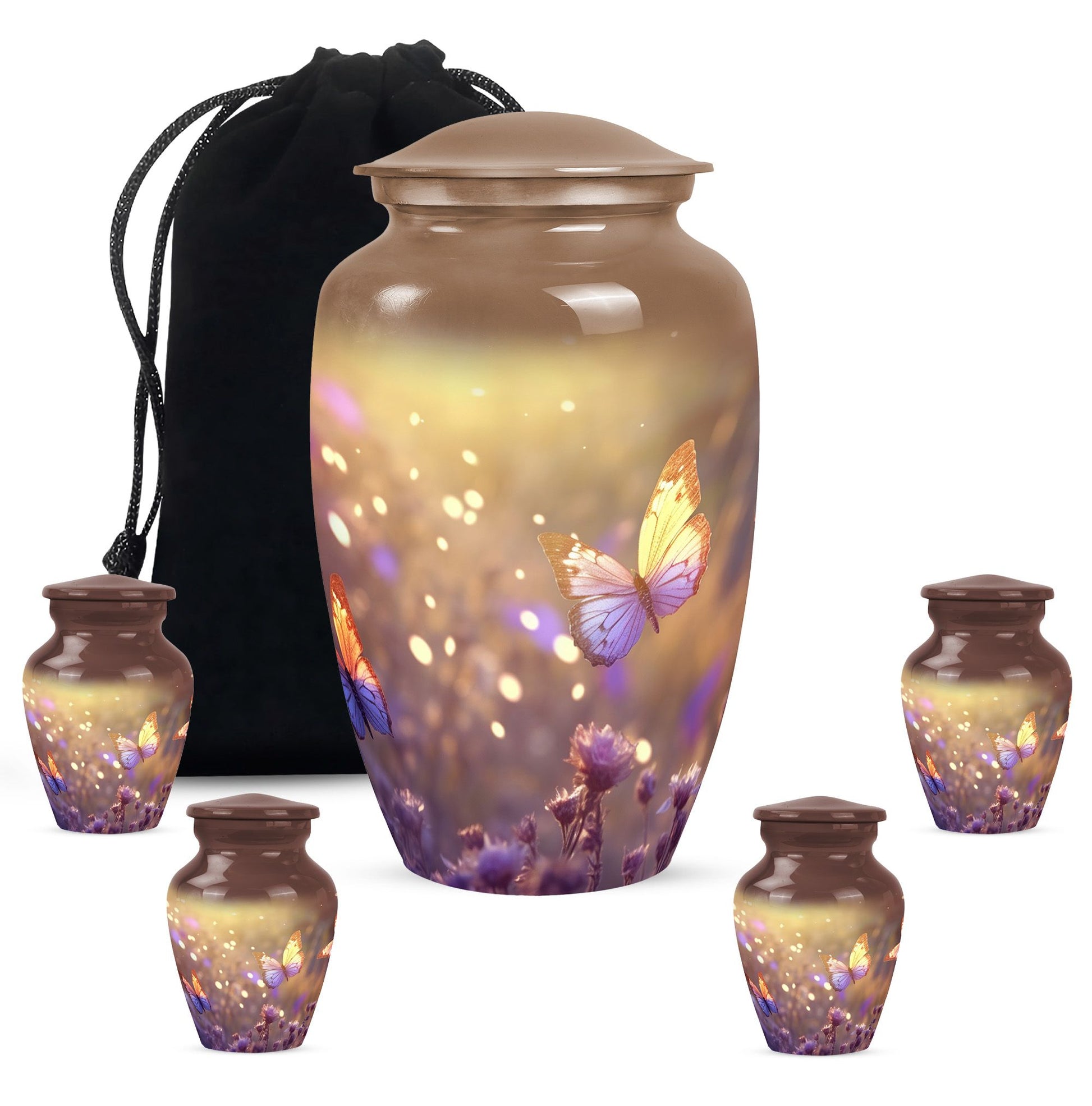 Butterflies Fly In A Sunset Meadow Teardrop Cremation Urn For Ashes