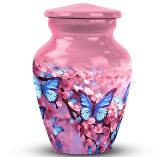 Blue Butterfly With Pink Meadow - Butterfly Urn For Adult Human Ashes Women