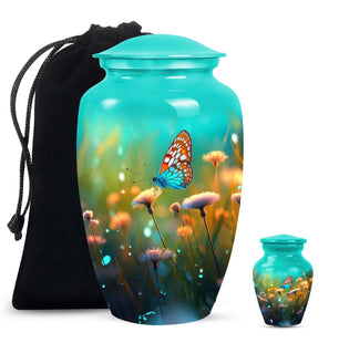 Butterflies On A Magical Forest Teardrop Cremation Urn For Ashes