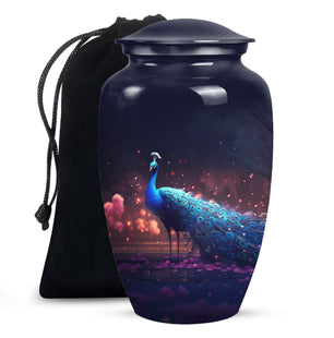 Peacock In A Pink Garden - Peacock Urn Teardrop Shaped Urns For Ashes