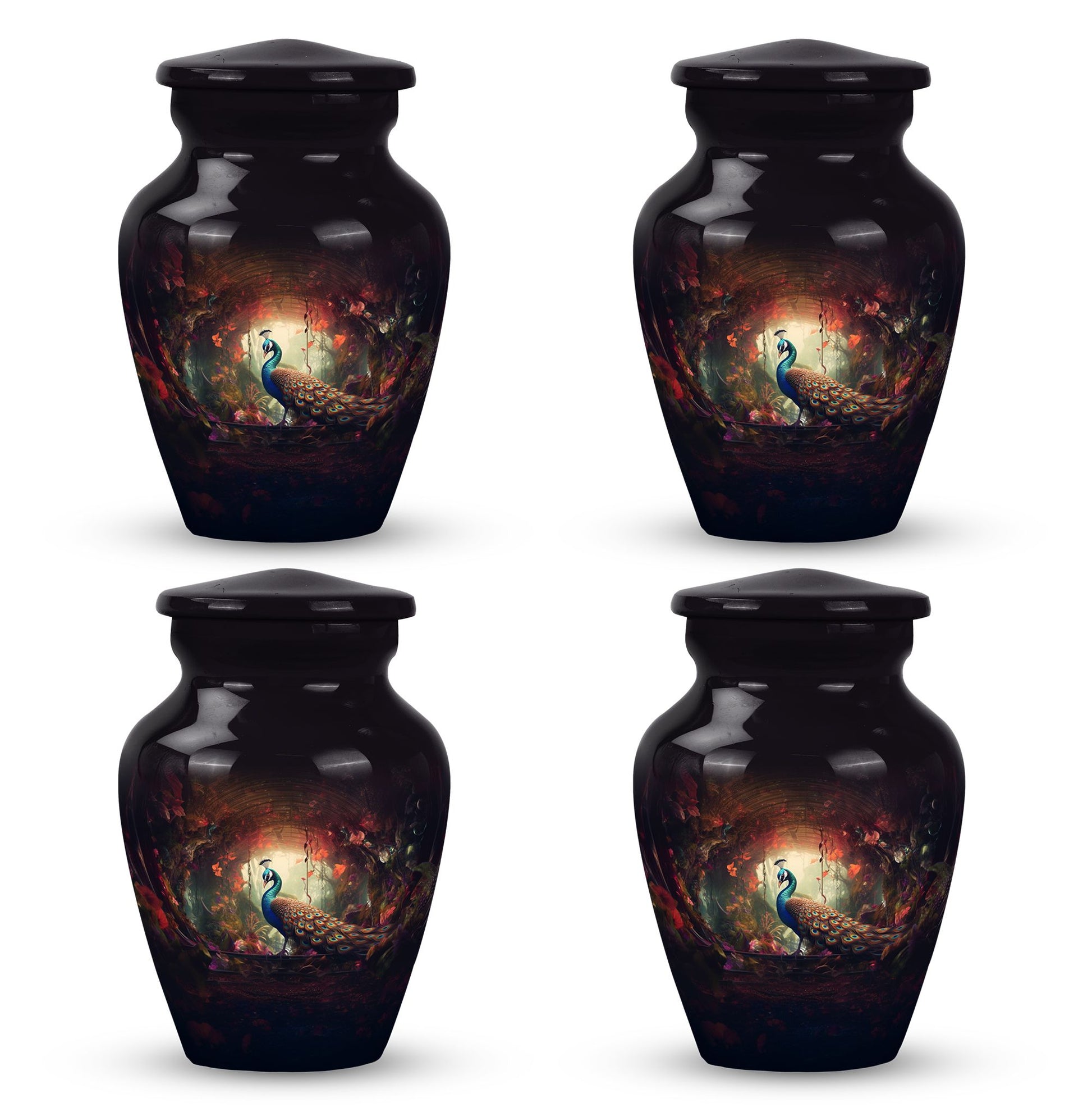 Peacock In A Red Forest - Peacock Urn Teardrop Cremation Urn