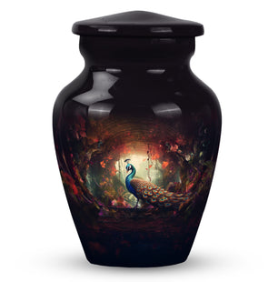 Peacock In A Red Forest - Peacock Urn Teardrop Cremation Urn