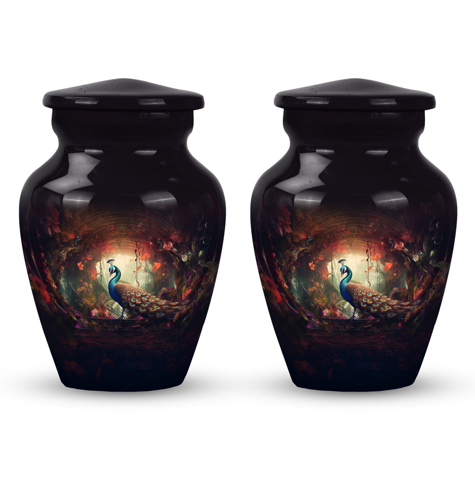 Peacock In A Red Forest - Peacock Urn Teardrop Cremation Urn