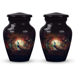 Peacock In A Red Forest - Peacock Urn Teardrop Cremation Urn