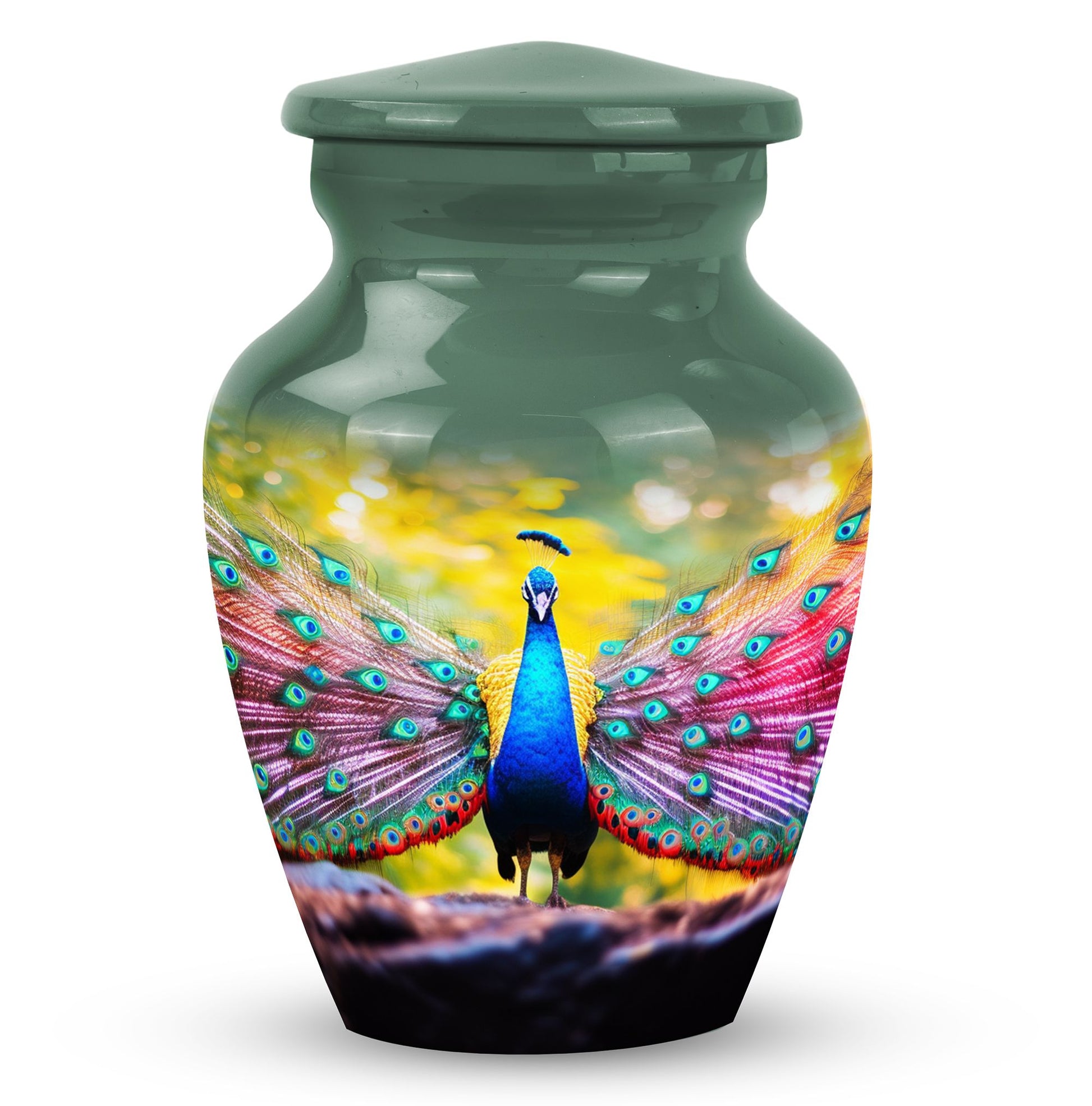 Peacock Feathers In Garden - Peacock Urn Teardrop Shaped Urn For Ashes