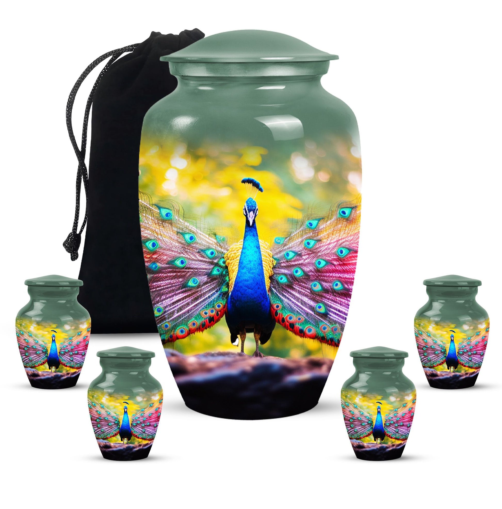 Peacock Feathers In Garden - Peacock Urn Teardrop Shaped Urn For Ashes