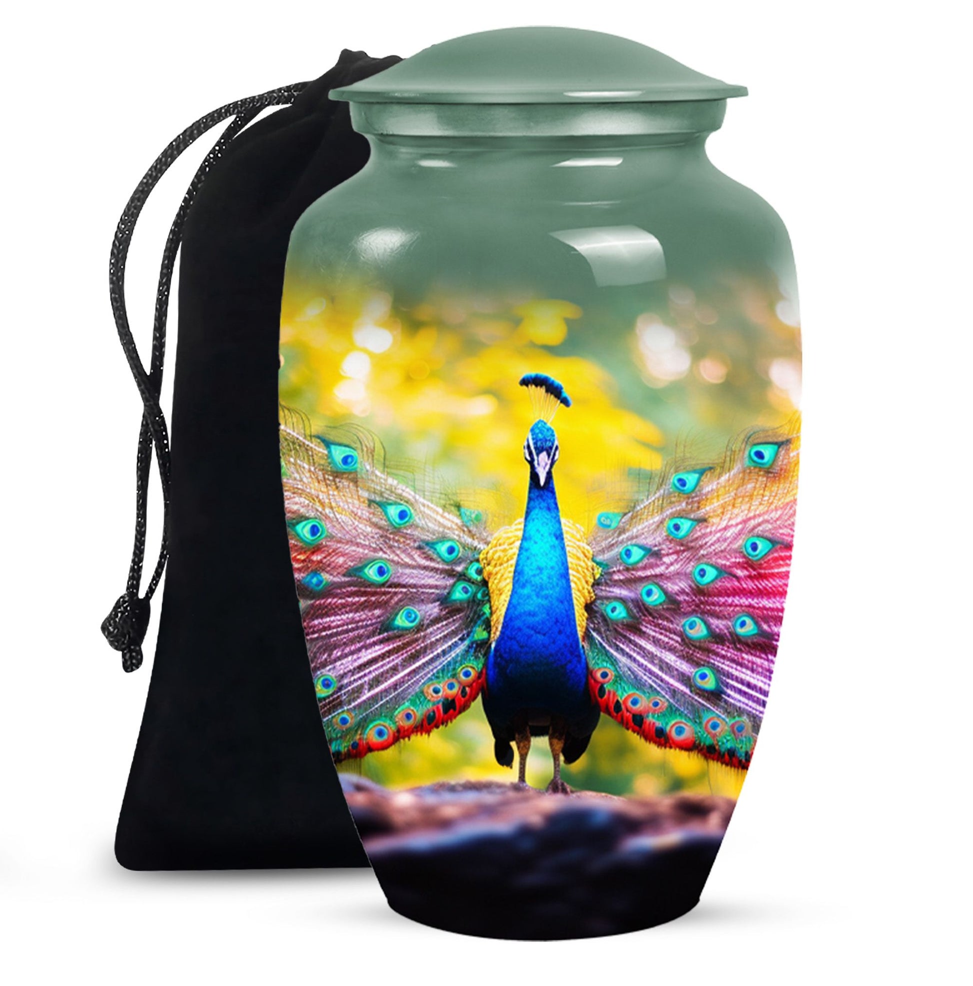 Peacock Feathers In Garden - Peacock Urn Teardrop Shaped Urn For Ashes