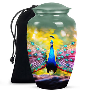 Peacock Feathers In Garden - Peacock Urn Teardrop Shaped Urn For Ashes