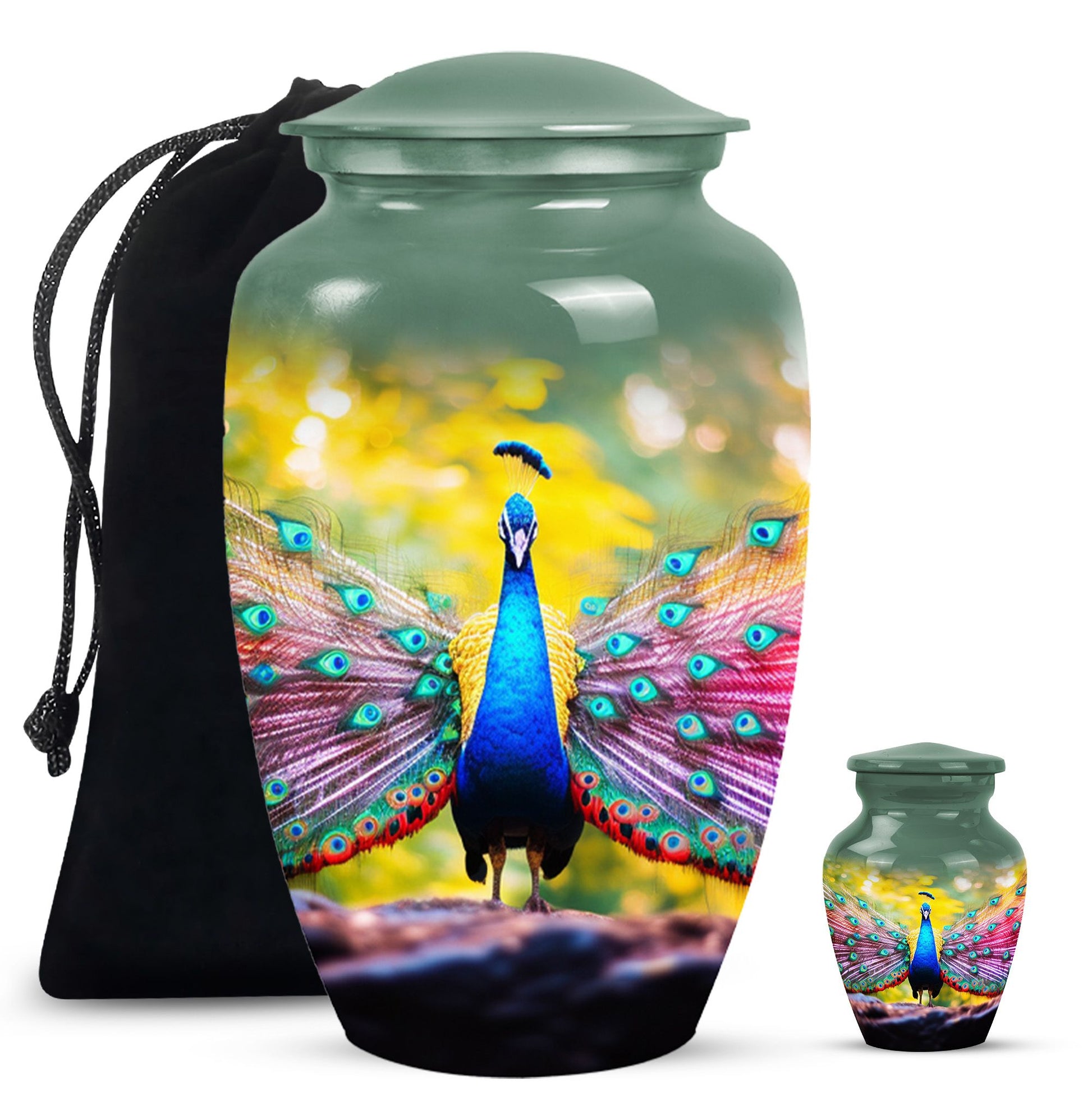 Peacock Feathers In Garden - Peacock Urn Teardrop Shaped Urn For Ashes