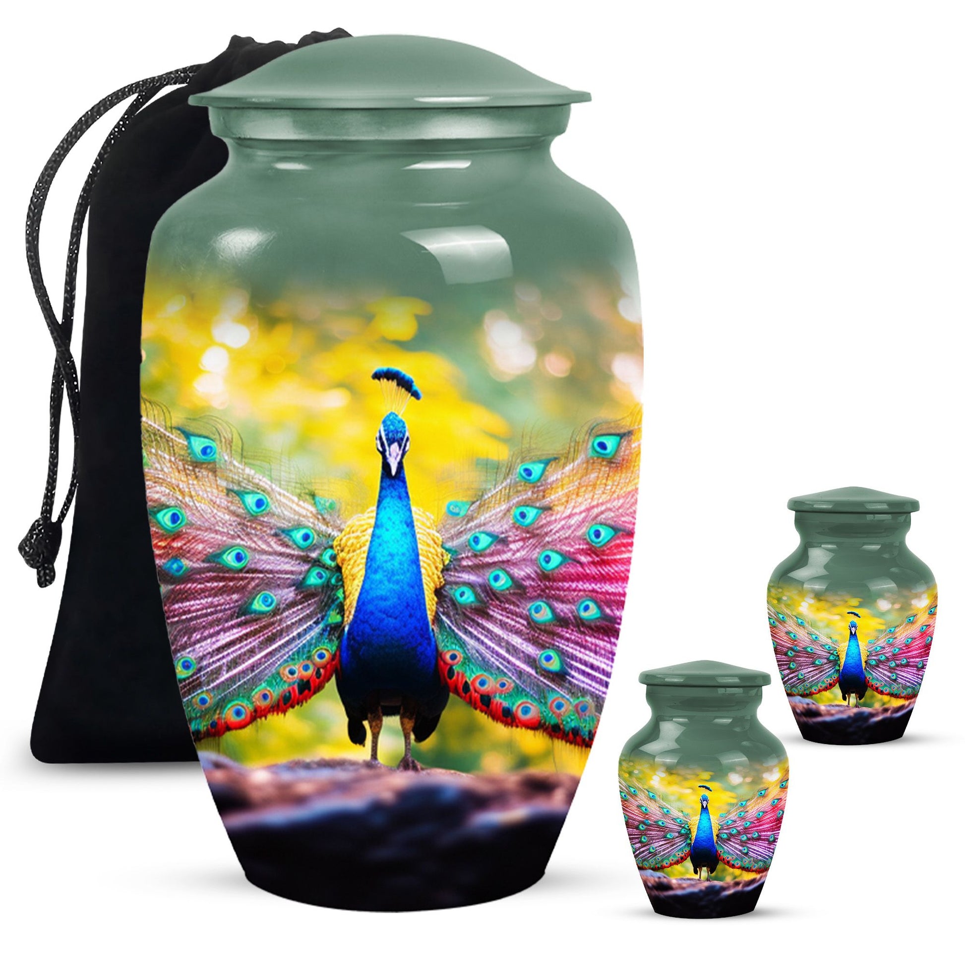 Peacock Feathers In Garden - Peacock Urn Teardrop Shaped Urn For Ashes