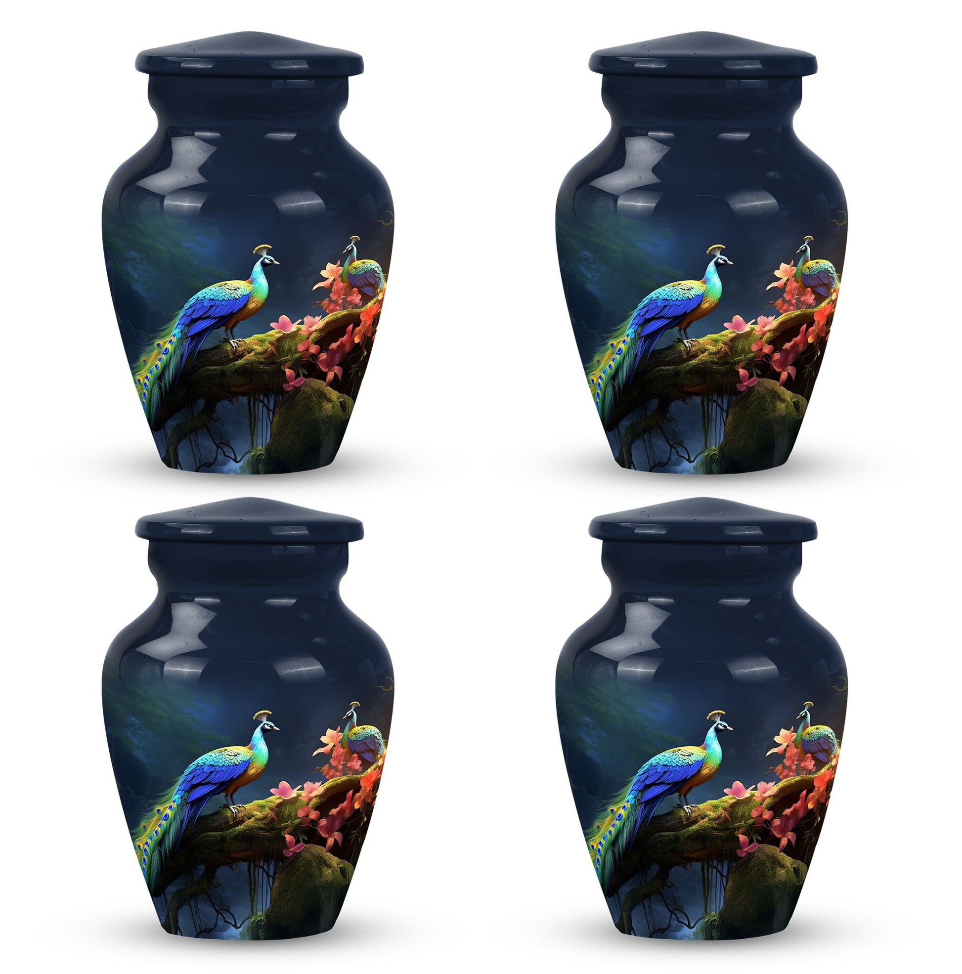 Peacock Due Face Off In Forest - Peacock Urn Teardrop Cremation Urn