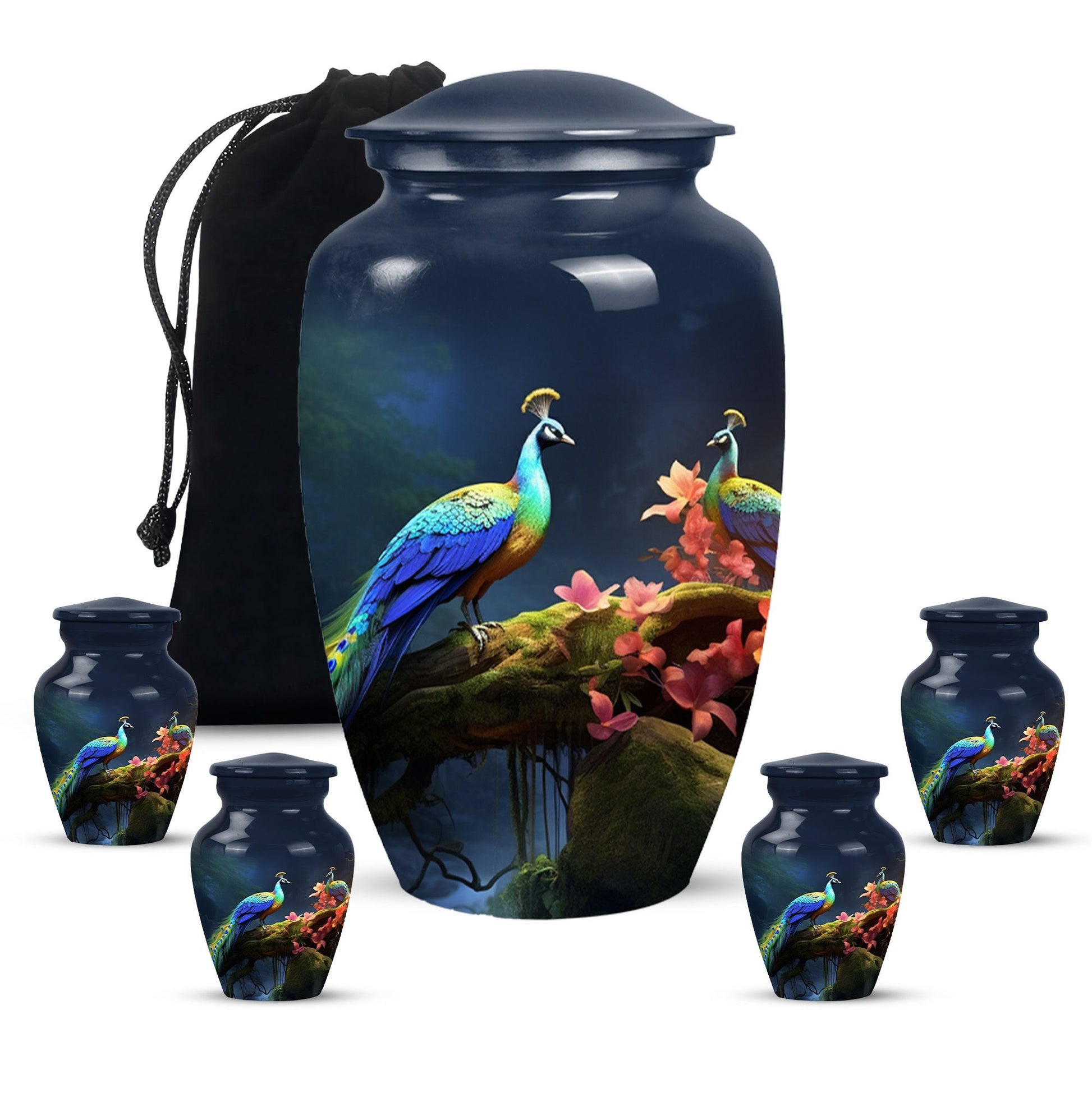 Peacock Due Face Off In Forest - Peacock Urn Teardrop Cremation Urn