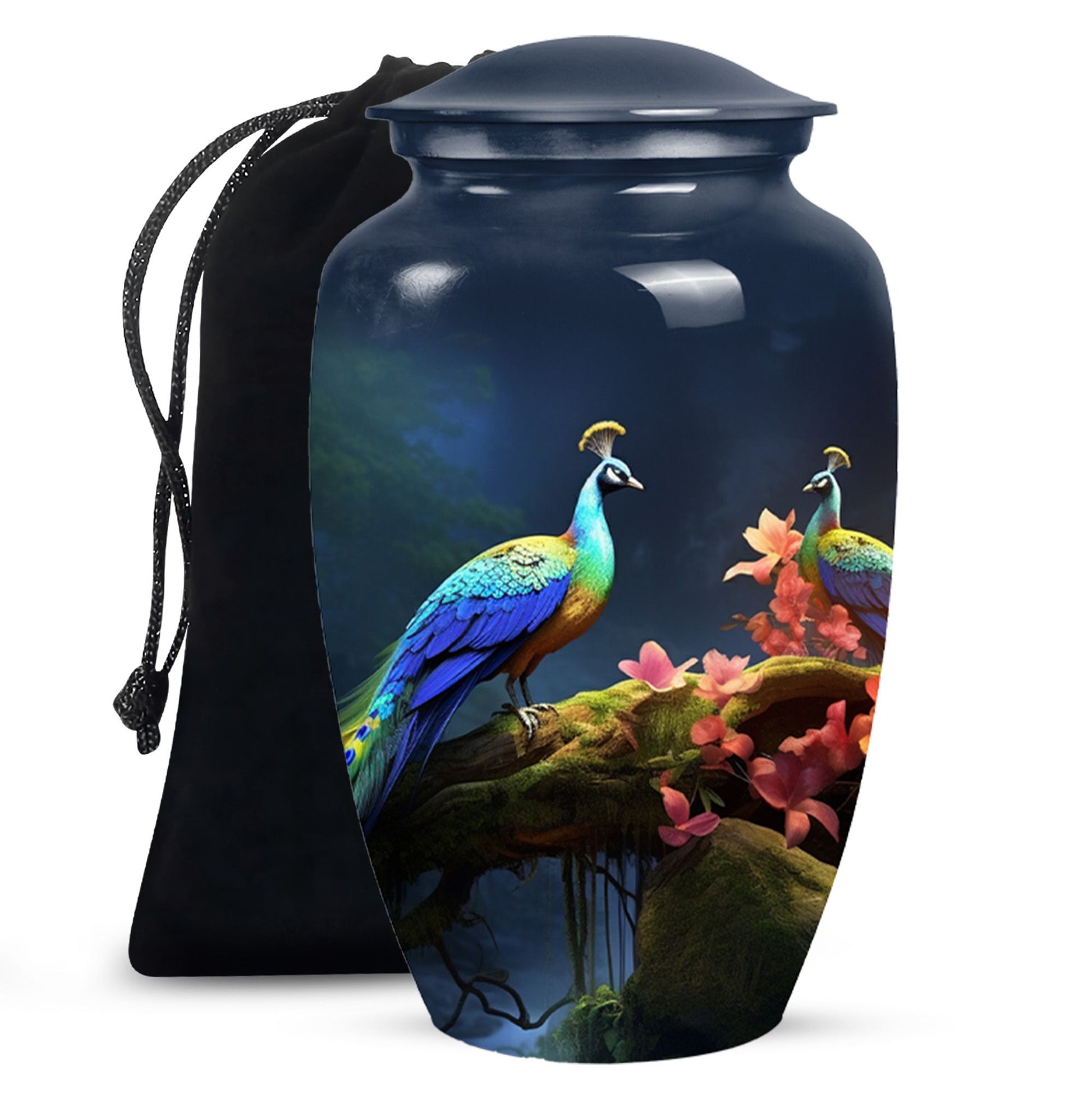 Peacock Due Face Off In Forest - Peacock Urn Teardrop Cremation Urn