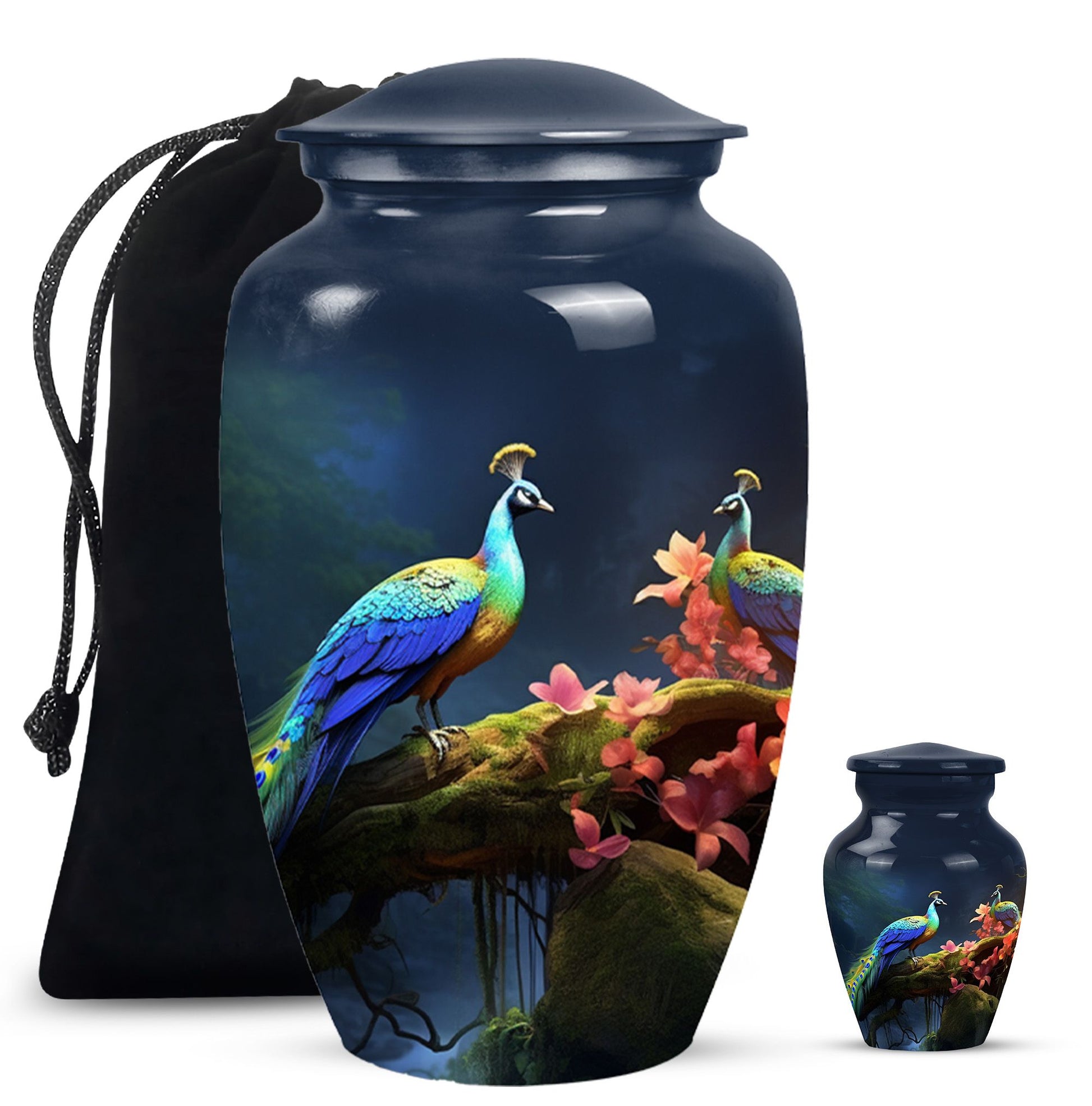 Peacock Due Face Off In Forest - Peacock Urn Teardrop Cremation Urn