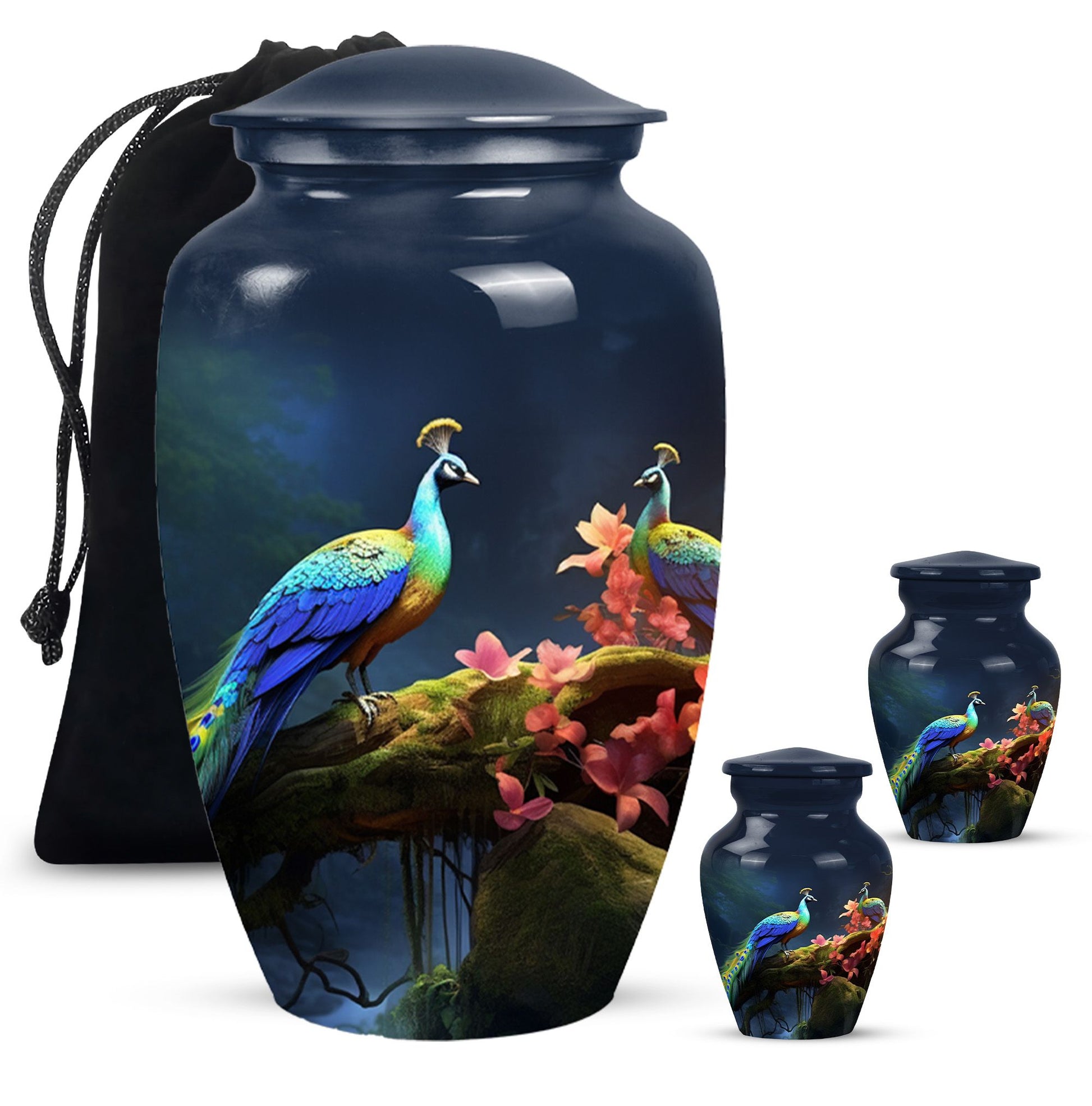 Peacock Due Face Off In Forest - Peacock Urn Teardrop Cremation Urn