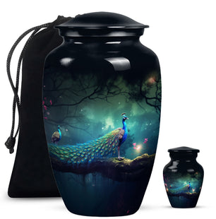 Three Peacock In Right - Peacock Urn Teardrop Cremation Urn
