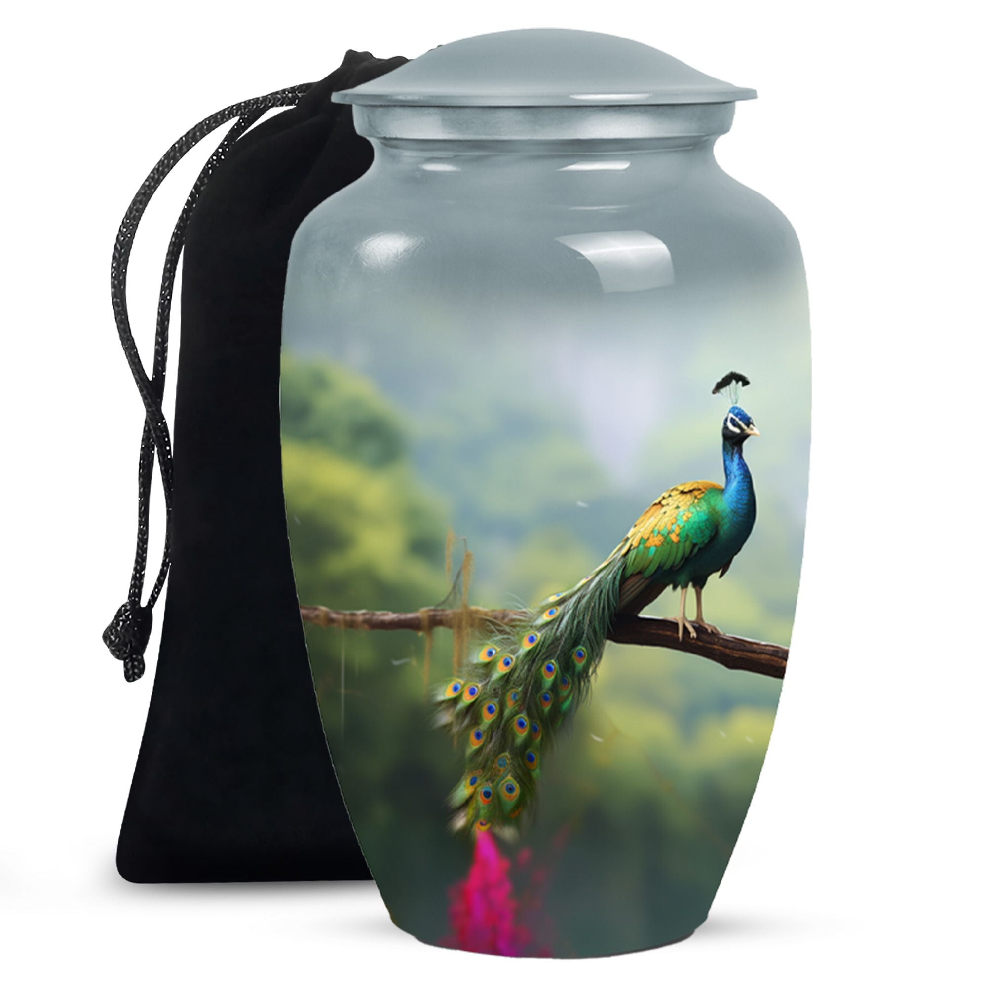 Peacock Sitting On A Branch - Peacock Urn Teardrop Cremation Urn