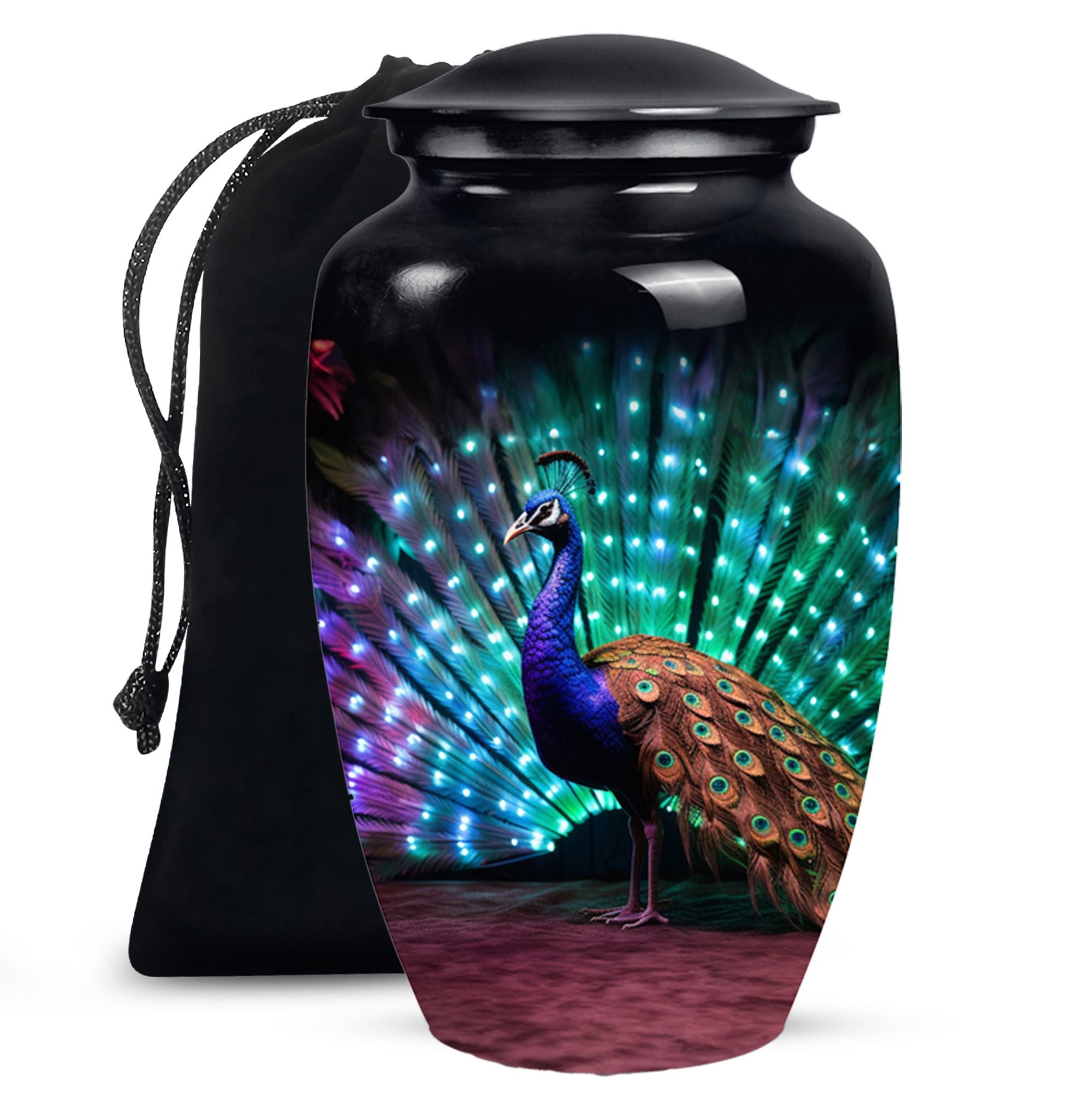 Rainbow Peacock - Peacock Urn Teardrop Cremation Urn For Ashes