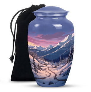 Winter's Graceful Slumber - Northern Lights Teardrop, Heart Shape Urn