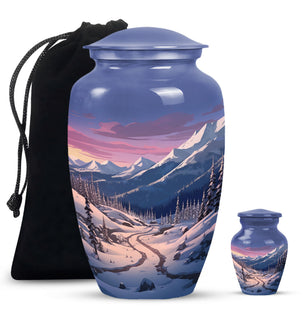 Winter's Graceful Slumber - Northern Lights Teardrop, Heart Shape Urn