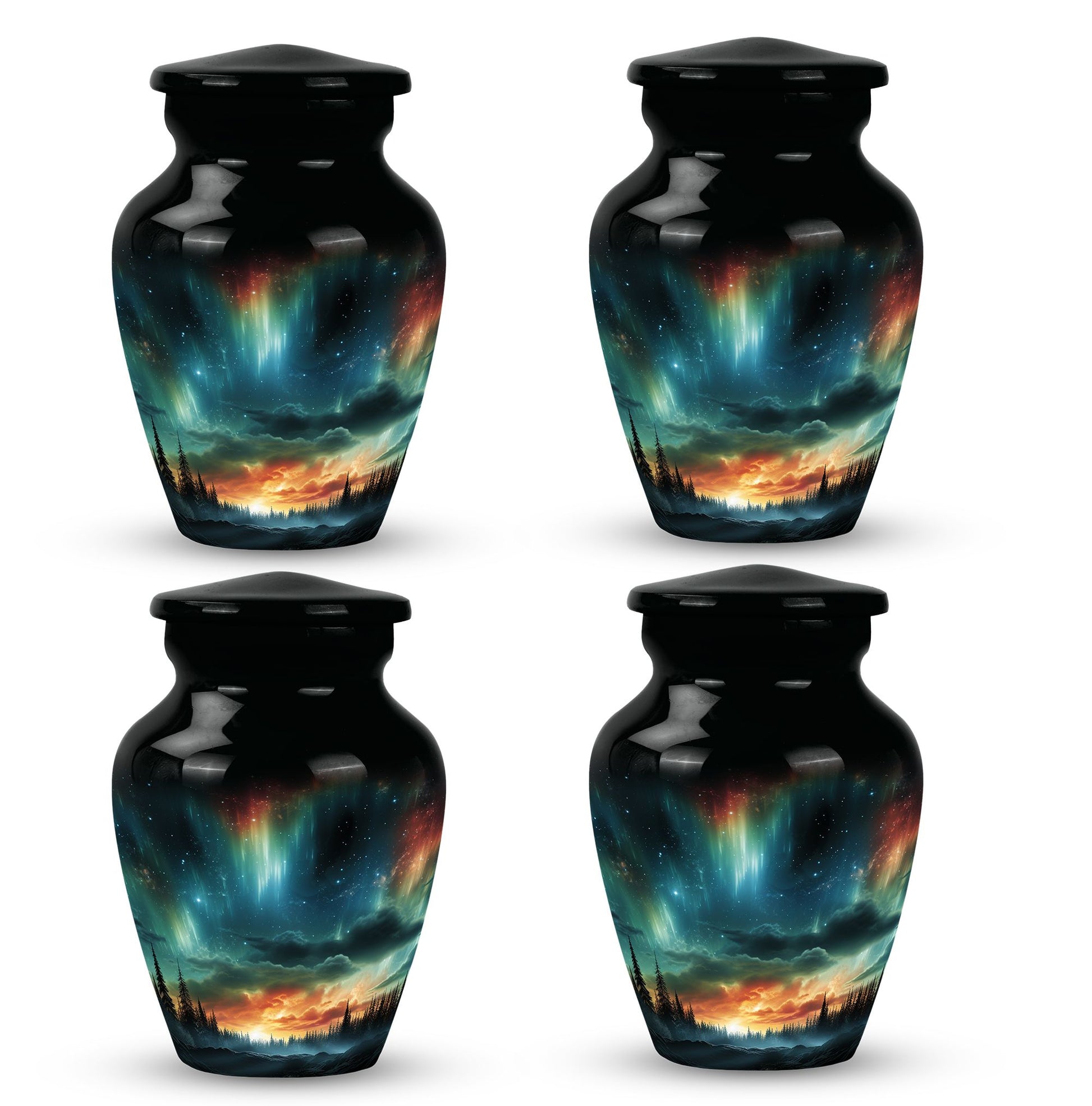 The Forest's Luminous Veil - Northern Lights Teardrop, Heart Shape Urn