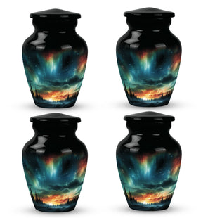 The Forest's Luminous Veil - Northern Lights Teardrop, Heart Shape Urn