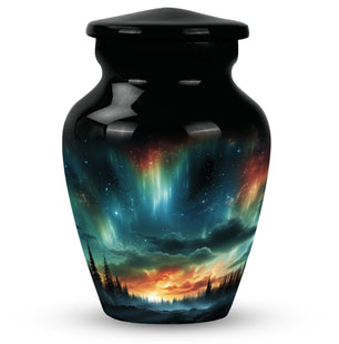 The Forest's Luminous Veil - Northern Lights Teardrop, Heart Shape Urn