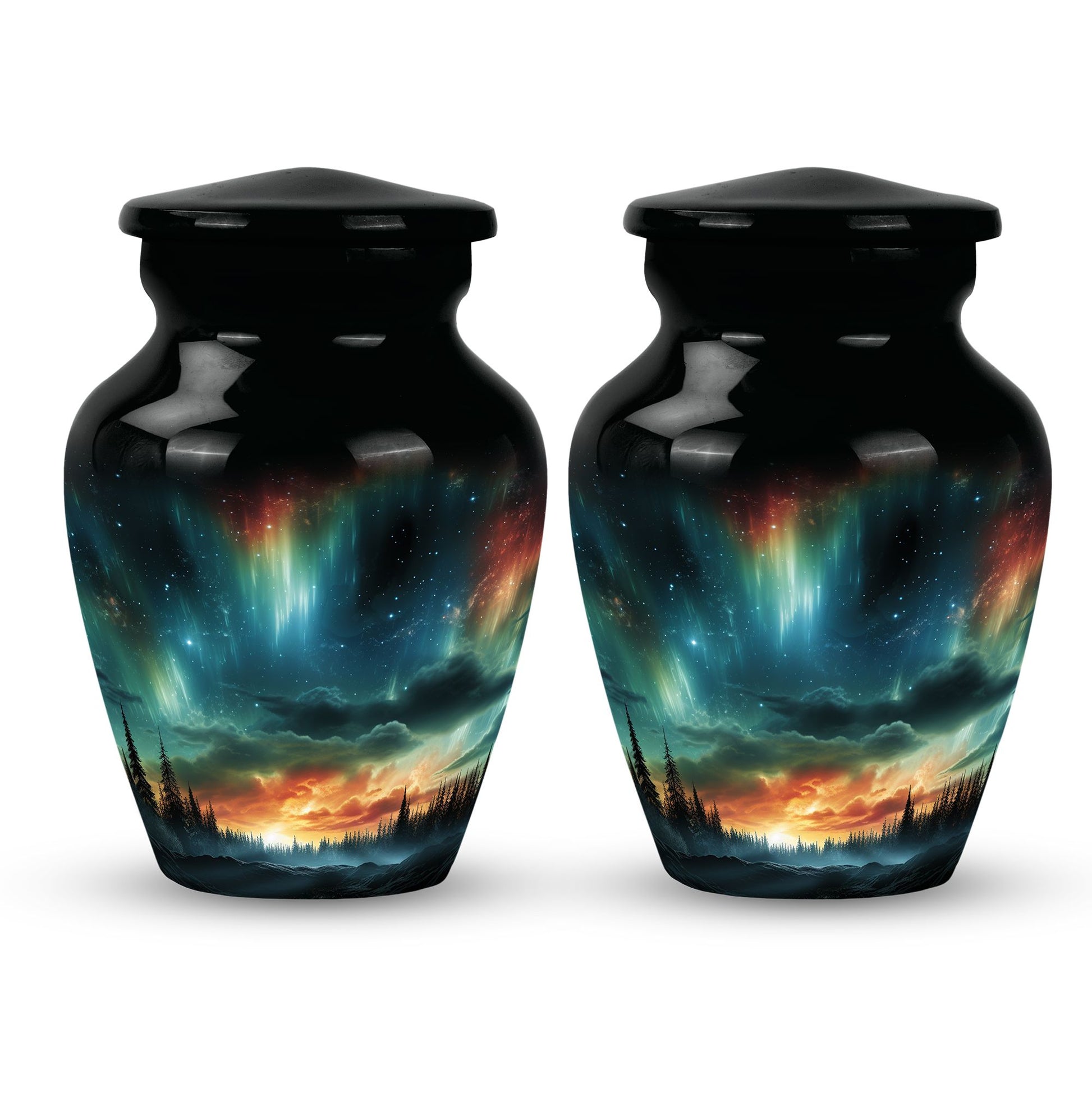 The Forest's Luminous Veil - Northern Lights Teardrop, Heart Shape Urn
