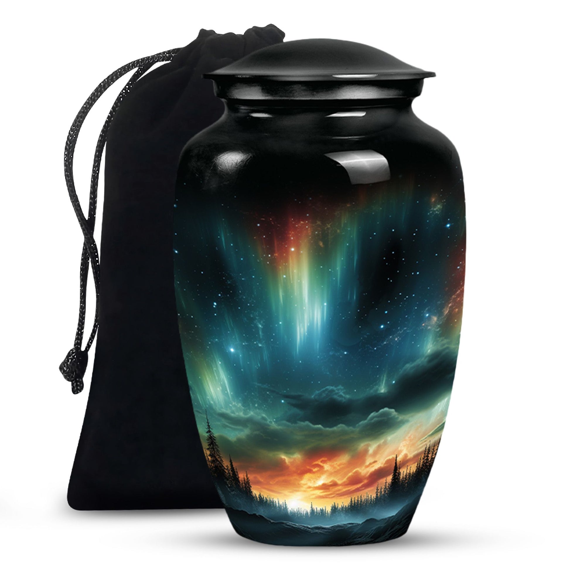 The Forest's Luminous Veil - Northern Lights Teardrop, Heart Shape Urn