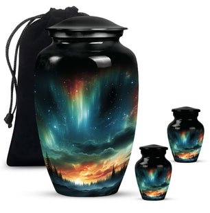 The Forest's Luminous Veil - Northern Lights Teardrop, Heart Shape Urn