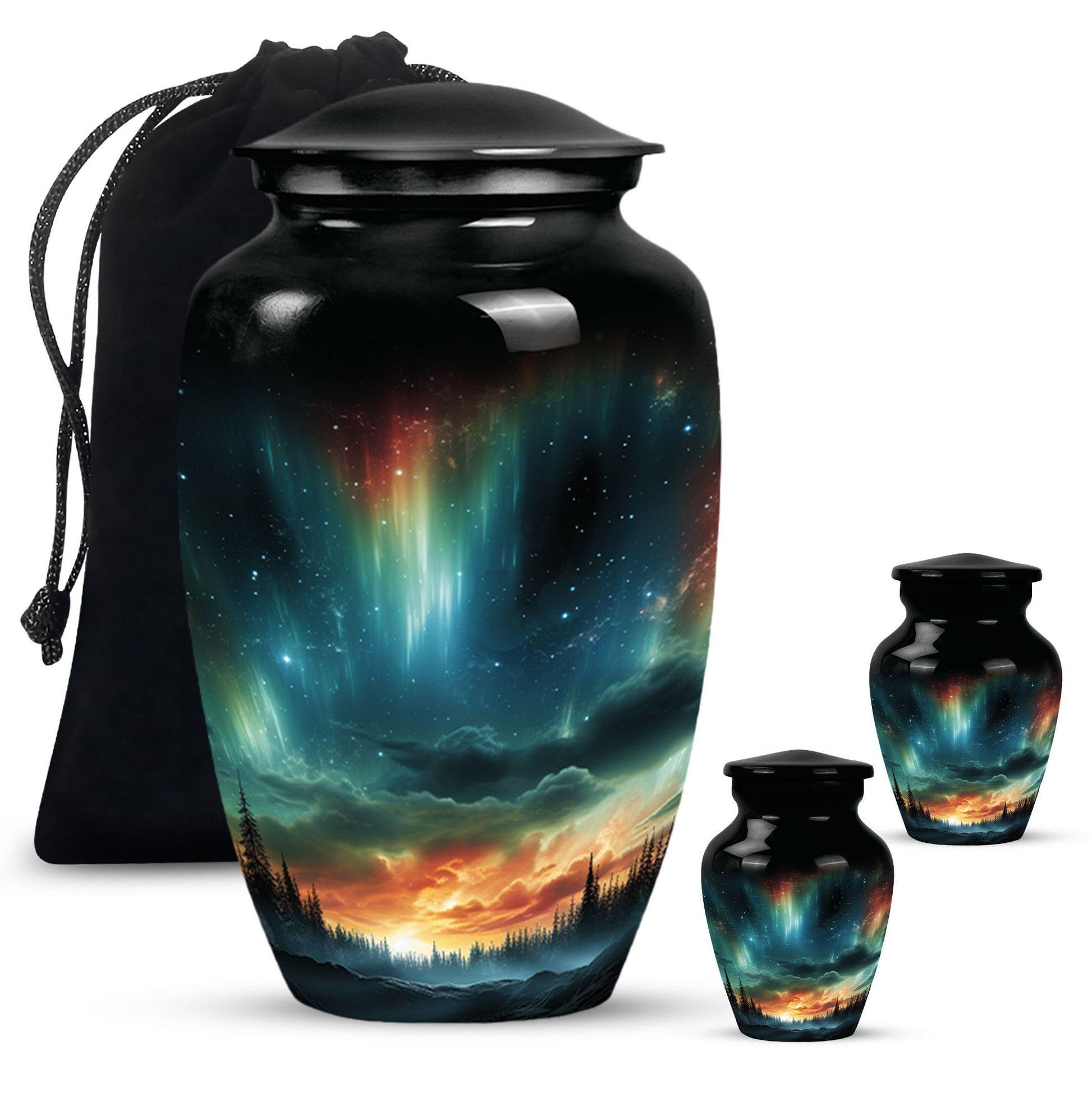 The Forest's Luminous Veil - Northern Lights Teardrop, Heart Shape Urn